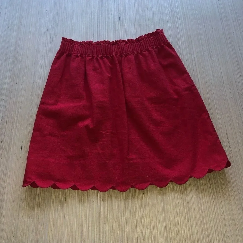 J. Crew Red Scalloped Hem Skirt